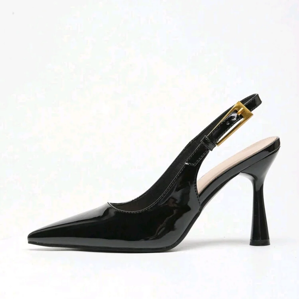 Women's High Heel Pointed Toe,Match Any Dress, Fashionable Buckled Stone Pattern - Picture 4 of 7